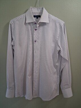 Blu by Polifroni Wash & Wear Infroissable Men's White Patterned Dress Shirt 15.5
